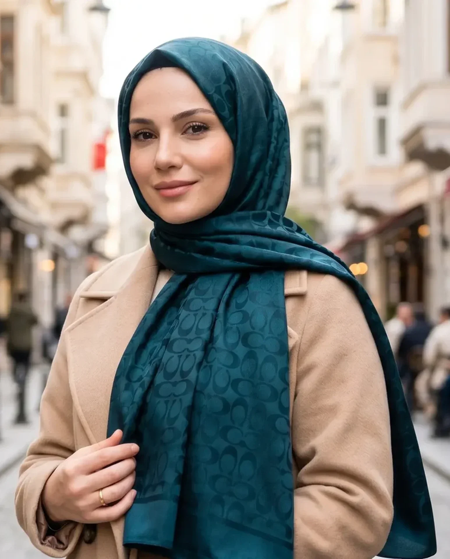 Nukra Jakarlı Pamuk Şal Halka Desen Zümrüt Yeşili 70 x 190 cm