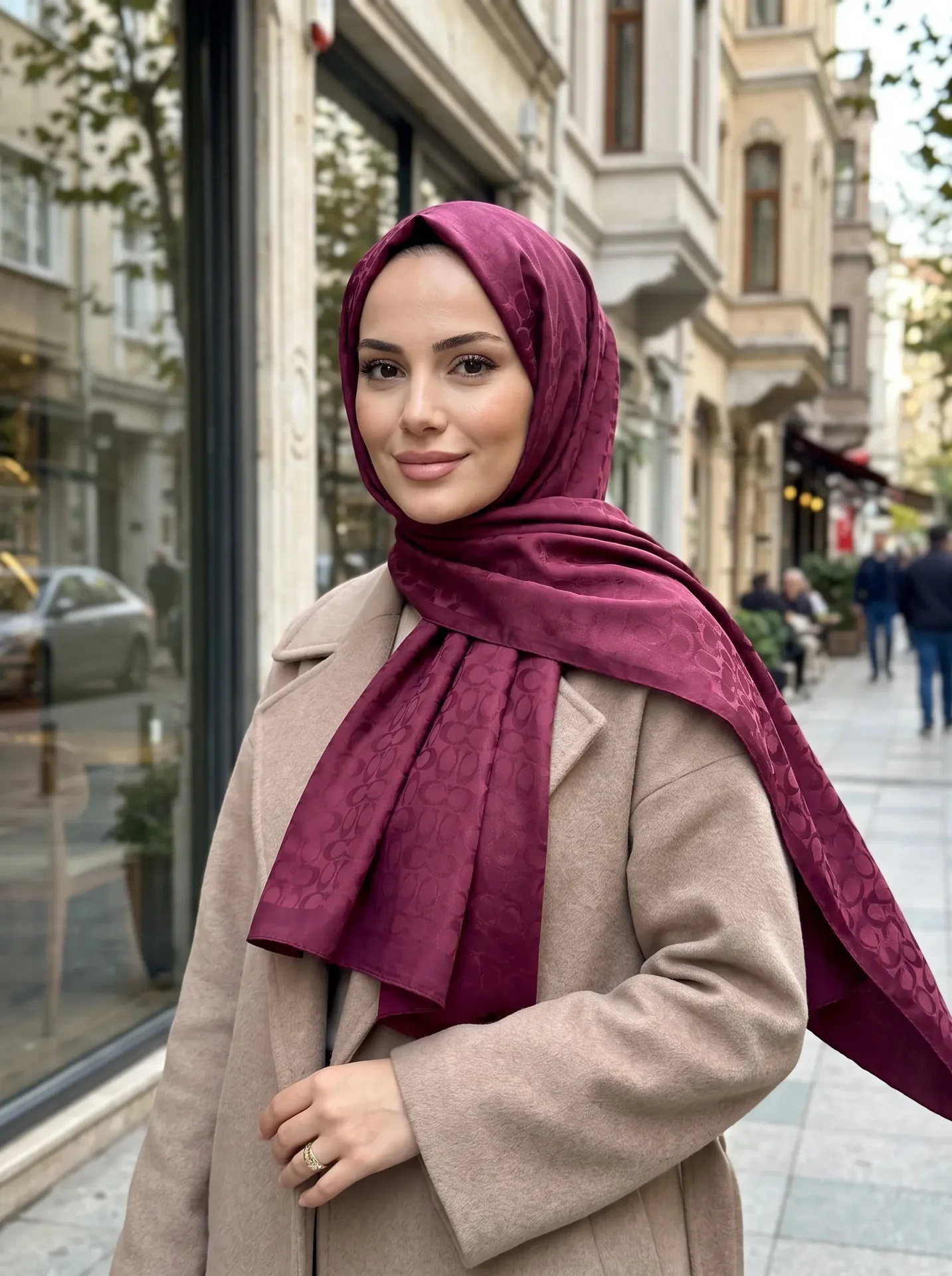 Nukra Jakarlı Pamuk Şal Koza İpek Bordo 70 x 190 cm