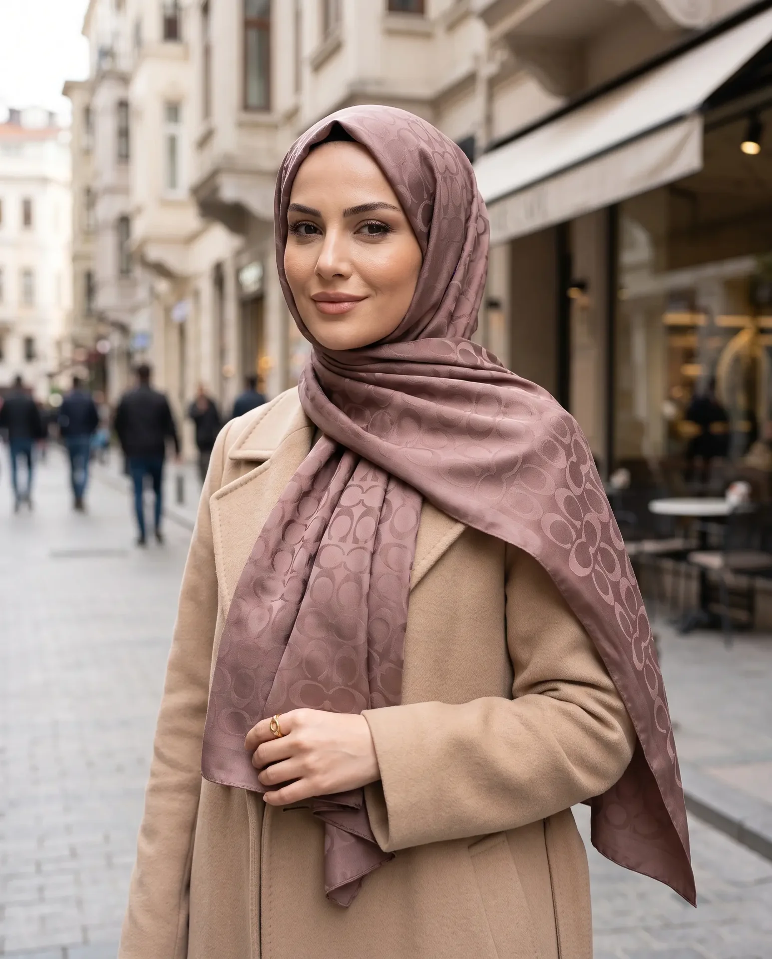 Nukra Jakarlı Pamuk Şal Halka Desen Pembe 70 x 190 cm