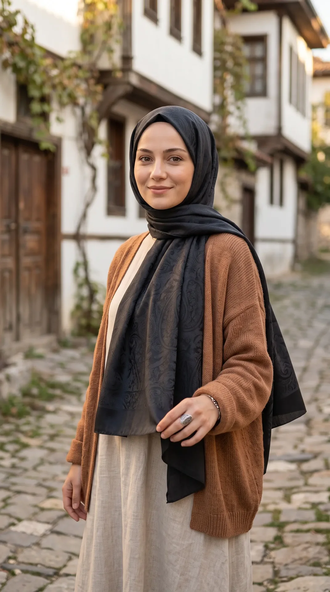 Nukra Jakarlı Pamuk Şal Osmanlı Desen Siyah 70 x 190 cm
