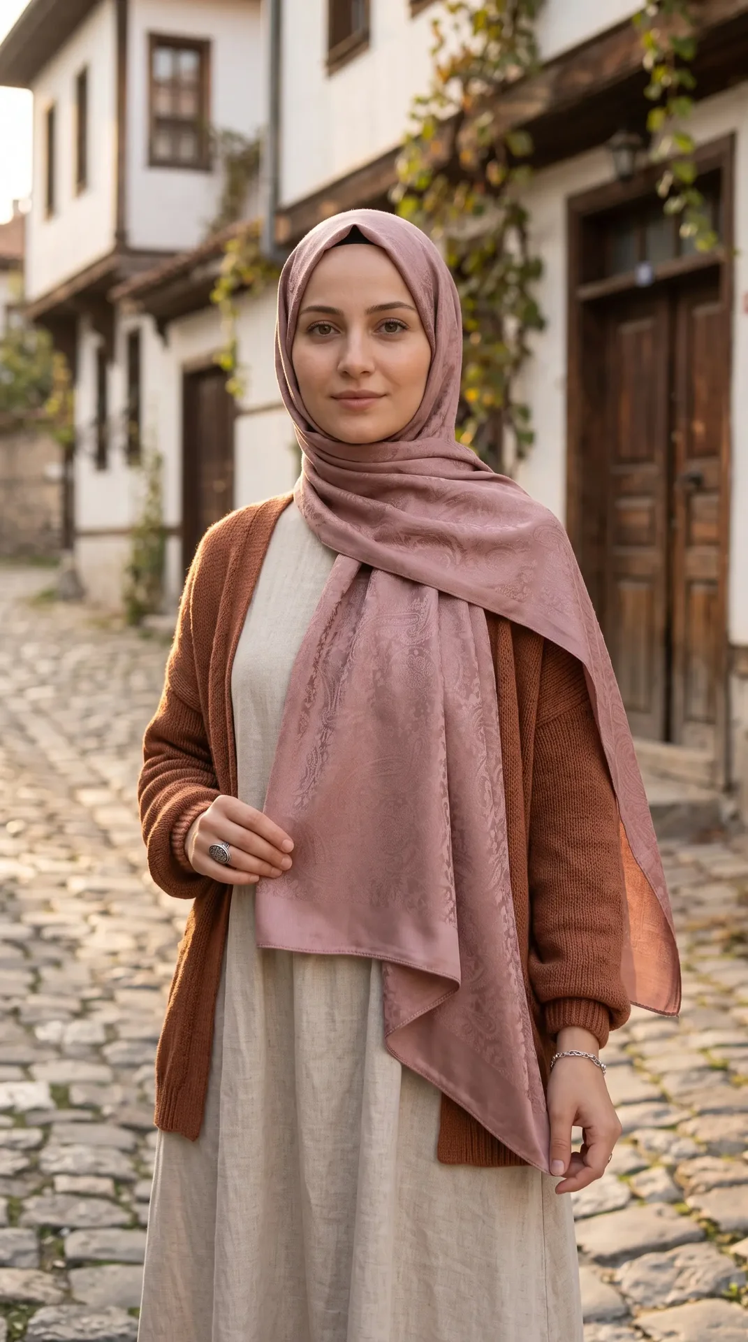 Nukra Jakarlı Pamuk Şal Otantik Desen Pembe 70 x 190 cm