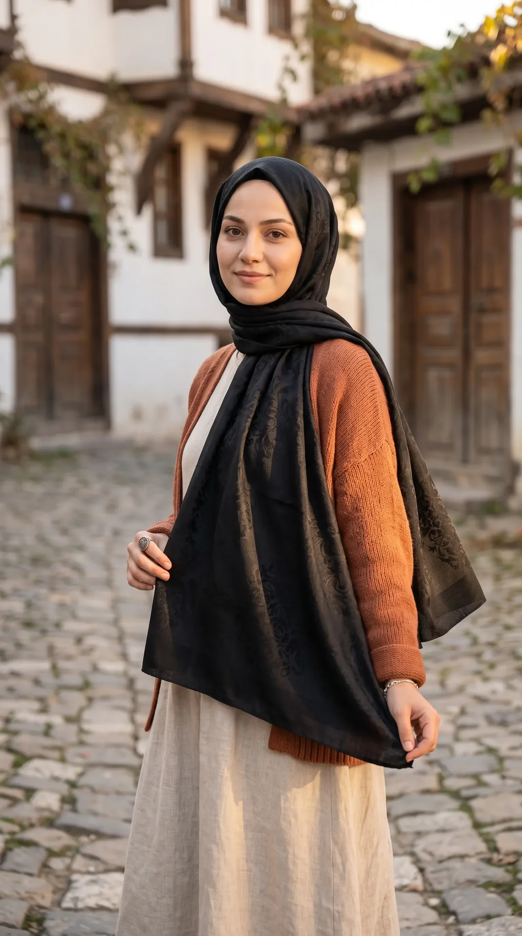 Nukra Jakarlı Pamuk Şal Otantik Desen Siyah 70 x 190 cm