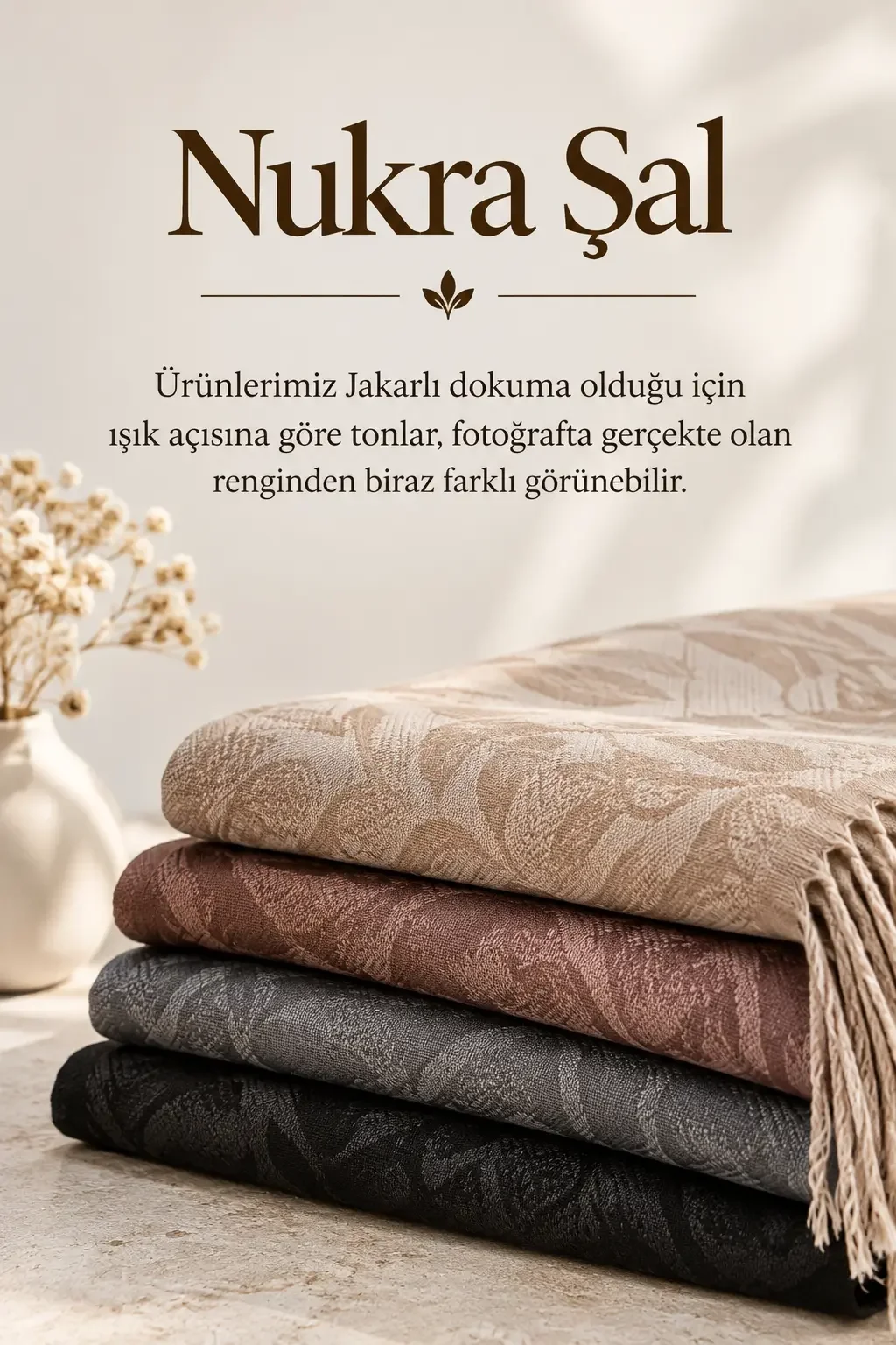 Nukra Jakarlı Pamuk Şal Koza İpek Gri 70 x 190 cm