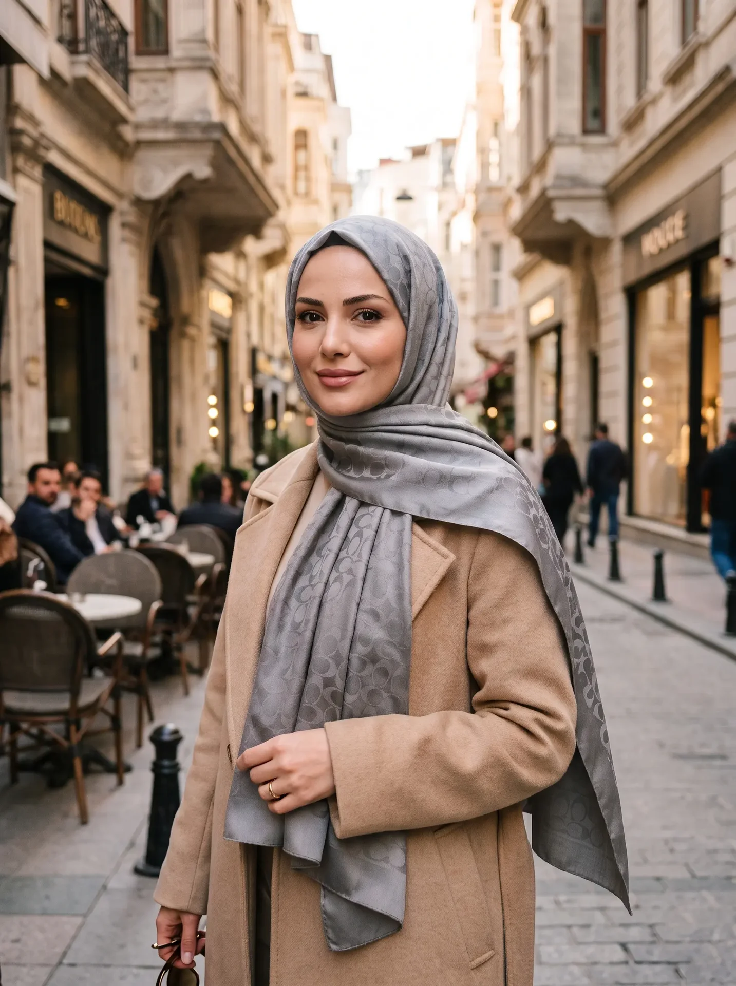 Nukra Jakarlı Pamuk Şal Koza İpek Gri 70 x 190 cm