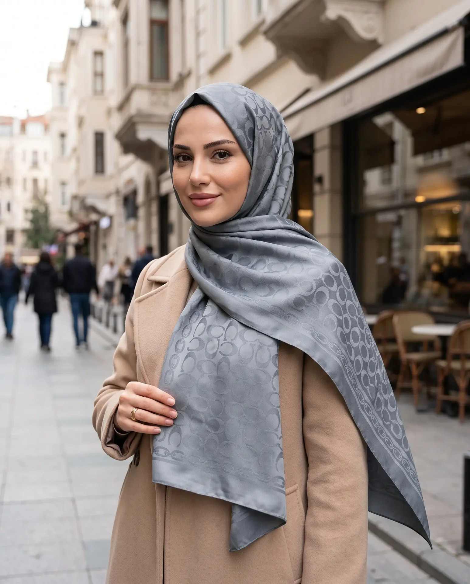 Nukra Jakarlı Pamuk Şal Koza İpek Açık Gri 70 x 190 cm